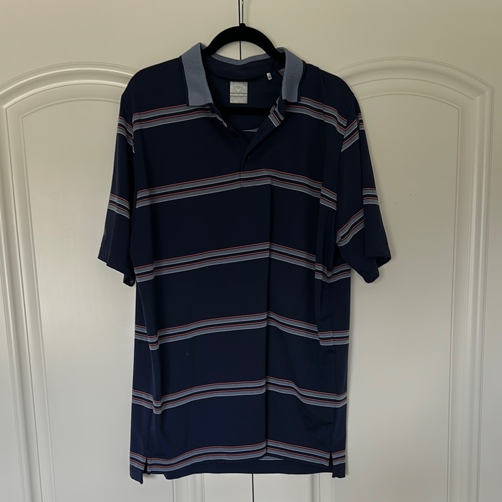 Callaway Blue Polo Shirt with Horizontal Stripes